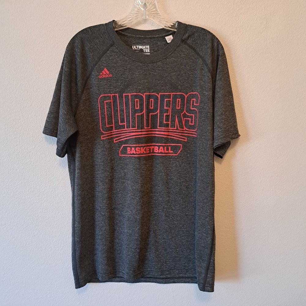Adidas LA Clippers Basketball Ultimate Tee Mens L Gray Red Climalite Shirt NBA